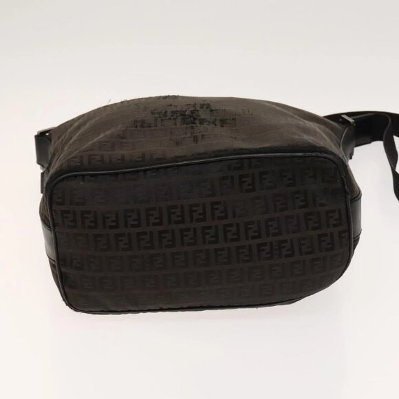 FENDI Zucchino Canvas Shoulder Bag Black Brown Auth bs27098 - Picture 9 of 16
